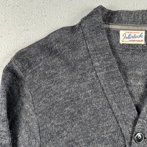 30s 40s Interlock Sportswear Virgin Wool Cardigan Sweater Small Black - Picture 3 of 16